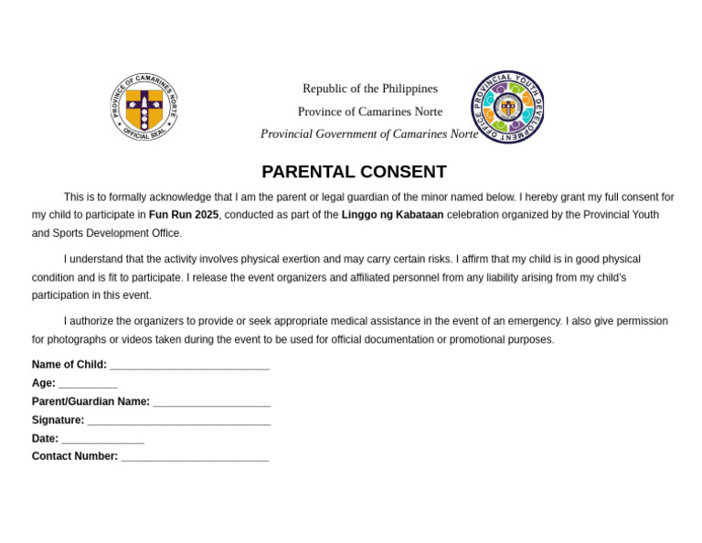 Parental Consent for Fun Run 2025 | PDF