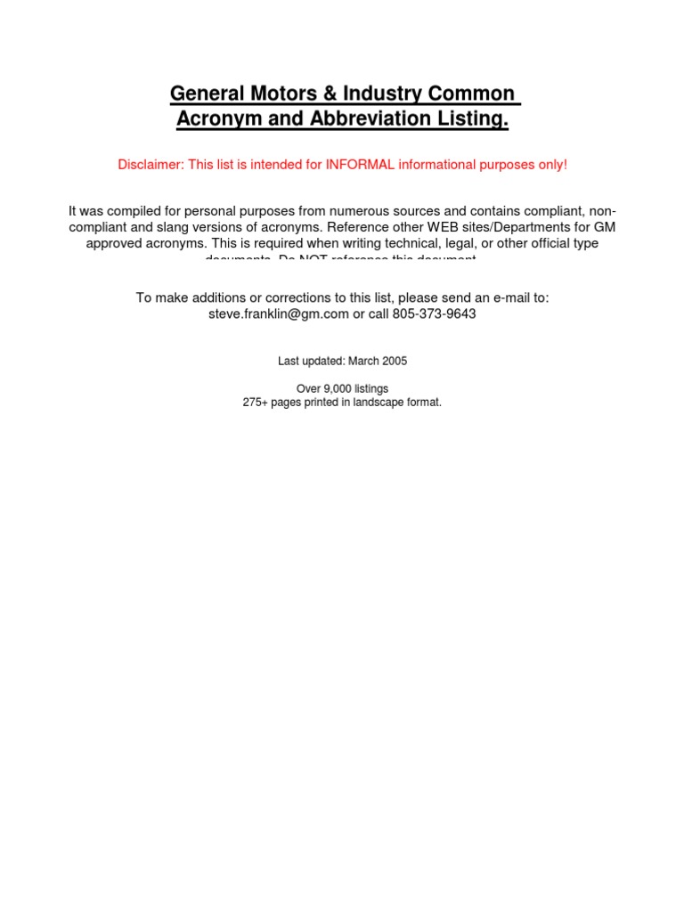 GM Abbreviation Automotive Industry