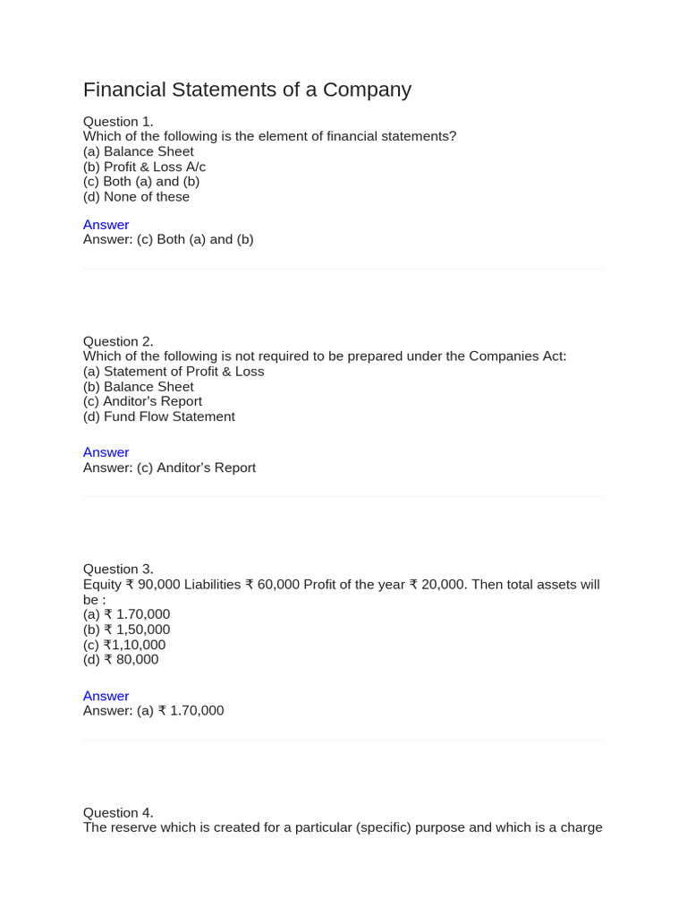 Key Elements of Financial Statements | PDF | Balance Sheet | Income ...