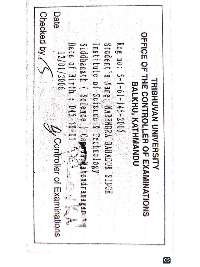 TU Registration Card | PDF