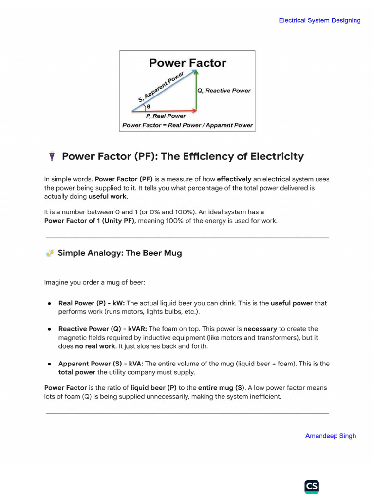 Power Factor & Its Importance in An Electrical System | PDF