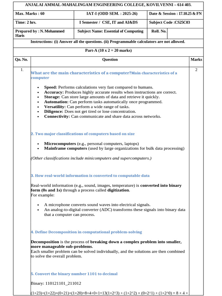 Essentials of Computing Exam Guide | PDF | Spreadsheet | Computing