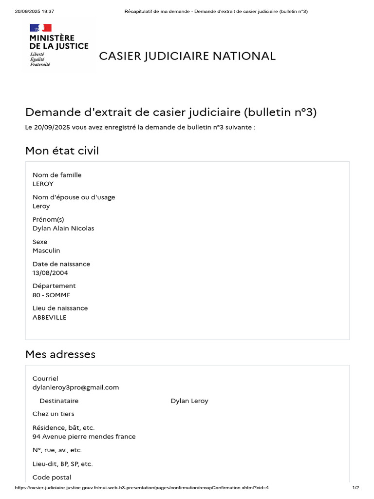 Demande d'extrait de casier judiciaire | PDF