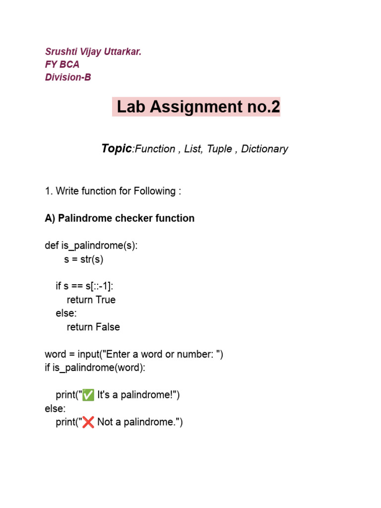 Python Lab Assignment No.2 Completed | PDF