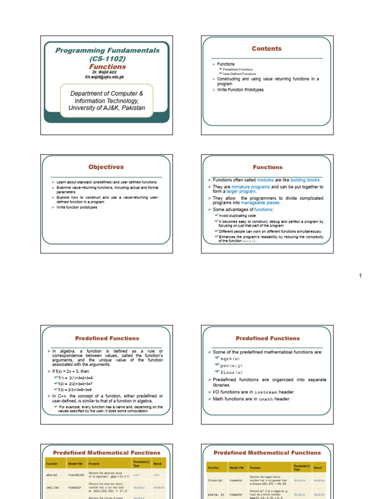C++ Functions: Predefined & User-Defined | PDF | Parameter (Computer ...