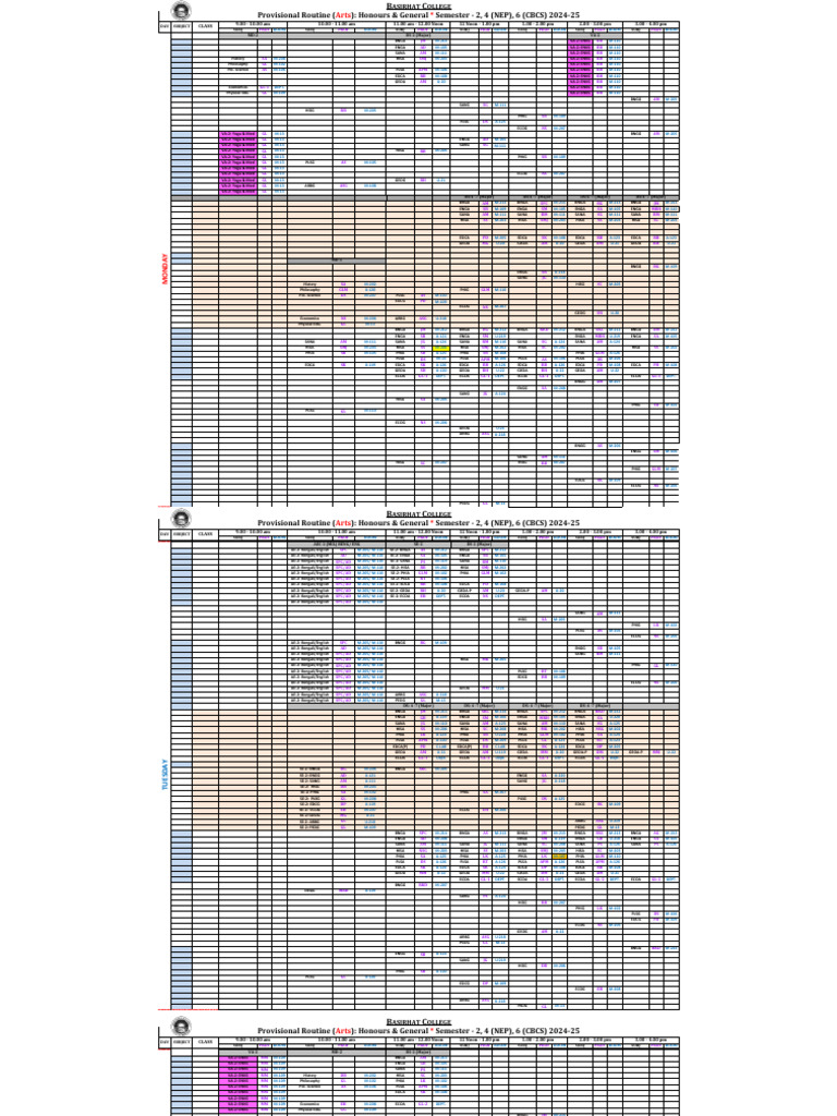 Provisional Routine 2024-25 Sem-2 4 6 | PDF