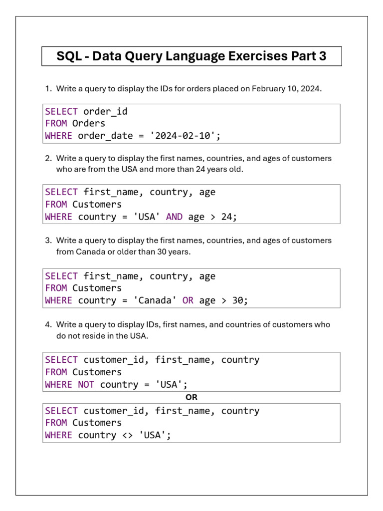 SQL Data Query Exercises Part 3 | PDF | Chess | Chess Theory