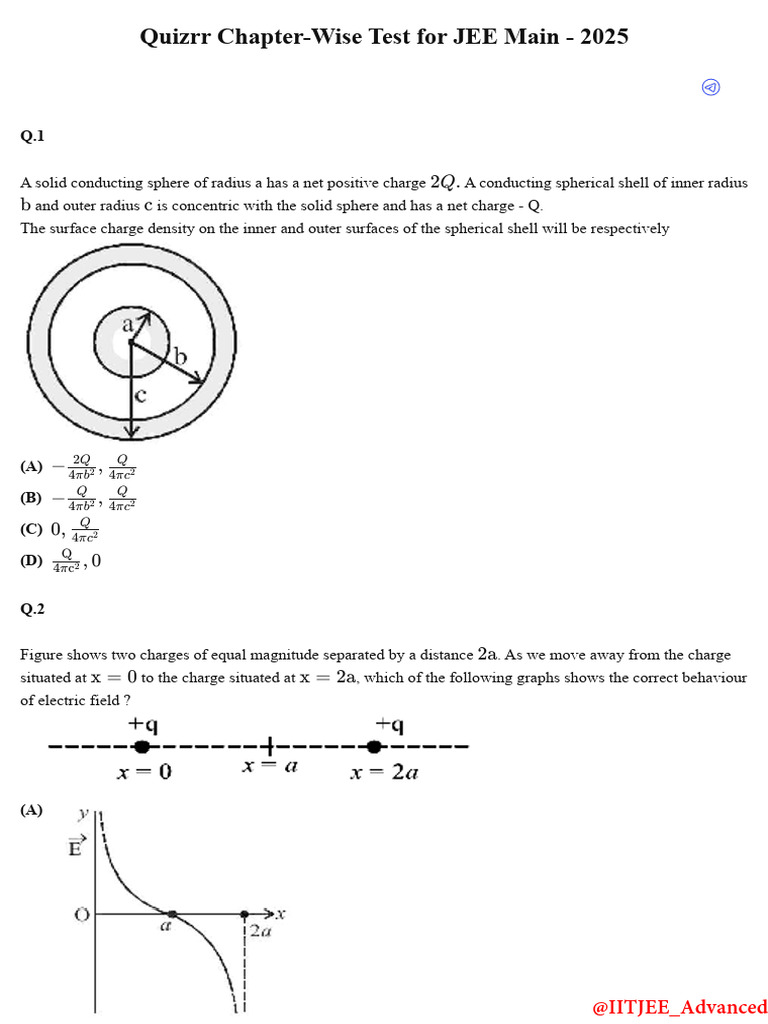 JEE Main 2025 Chapter-Wise Quiz | PDF | Sphere | Electric Field