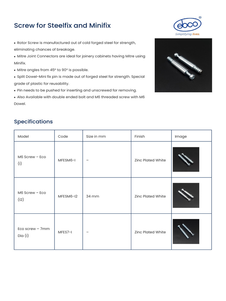Screw for Steelfix and Minifix | PDF | Screw | Mechanical Engineering