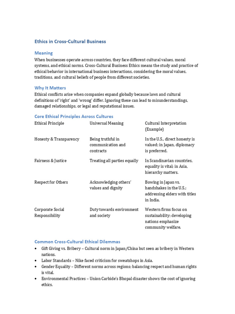 Cross-Cultural Business Ethics Explained | PDF | Value (Ethics ...