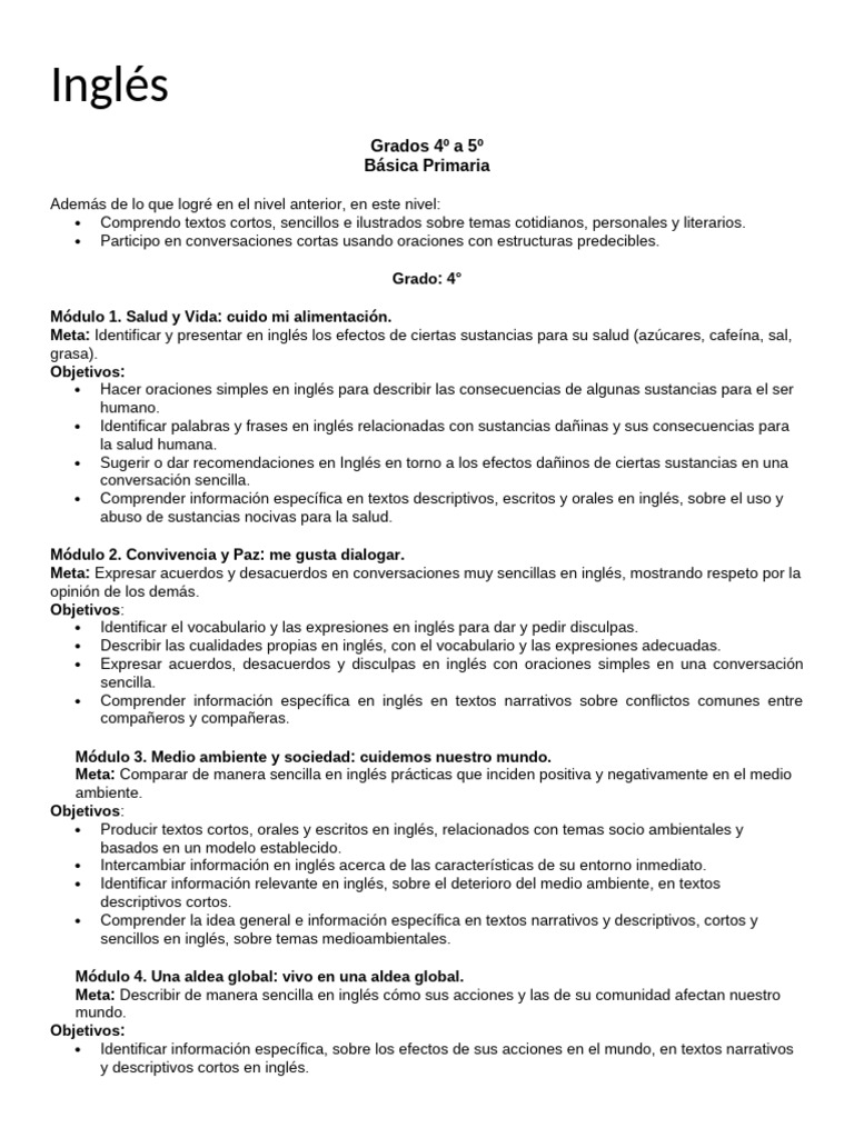 Aprendizaje de Inglés para 4º Grado | PDF | Colombia | Democracia