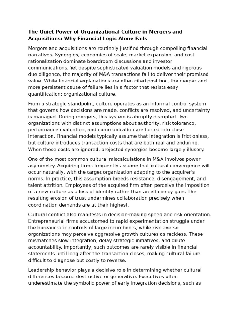 Impact of Culture on M&A Success | PDF | Mergers And Acquisitions ...