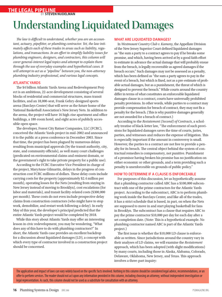 Understanding Liquidated Damages in Plumbing | PDF | Damages ...