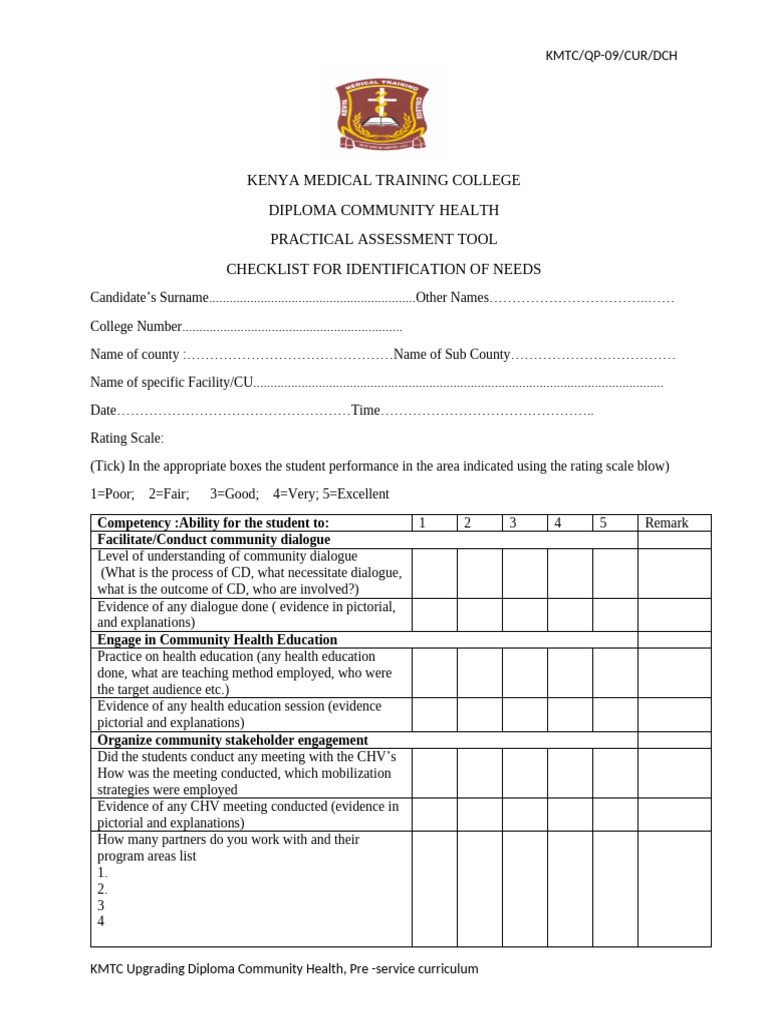 Community Health Practical Assessment Checklist | PDF