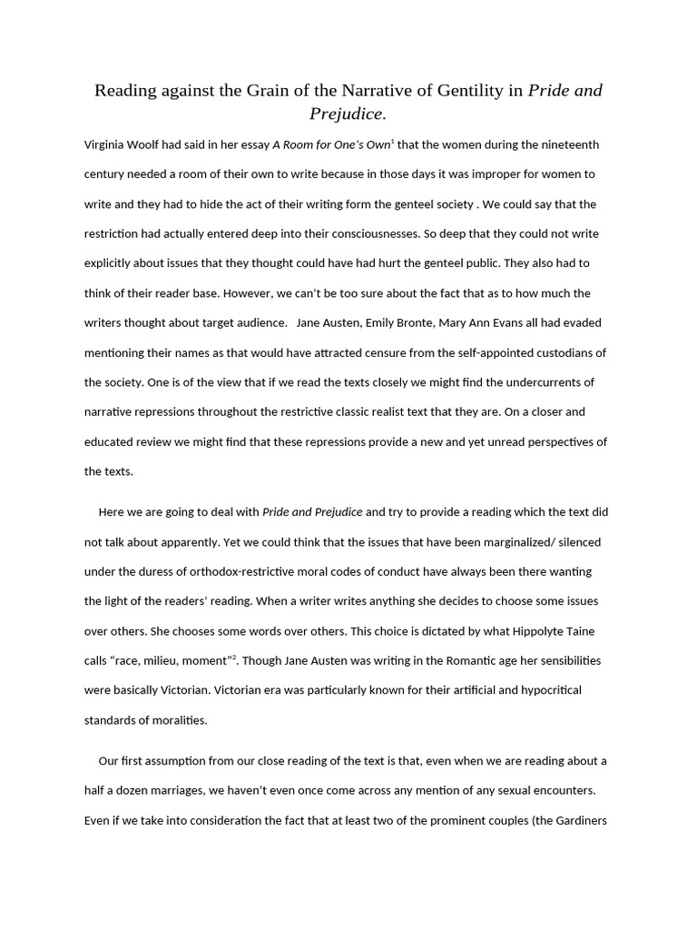 Reading Against The Grain of The Narrative of Gentility in Pride and ...