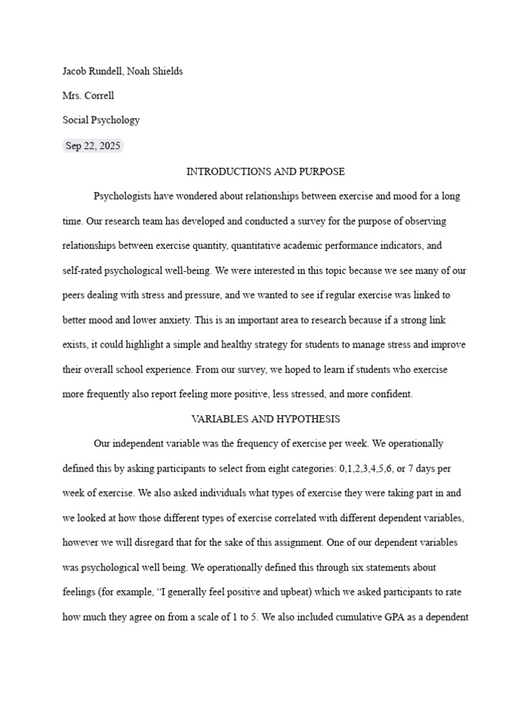 Exercise Frequency and Student Well-Being | PDF | Well Being | Psychology