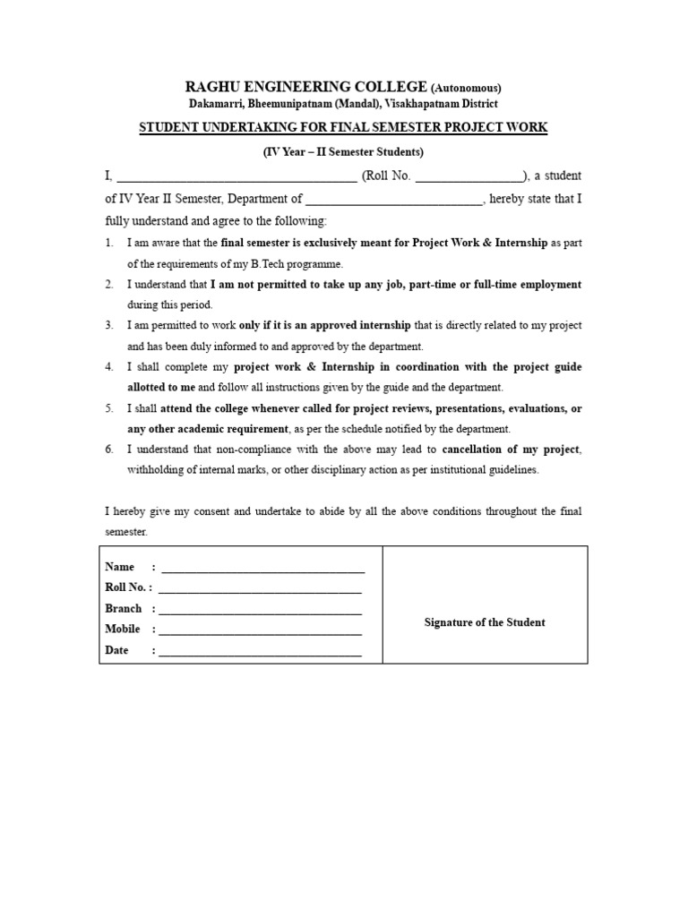 Student Undertaking Project | PDF