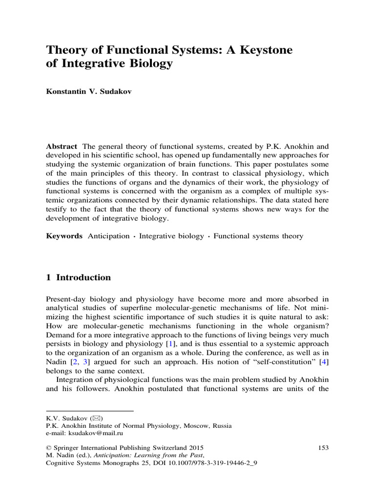 Functional Systems Theory in Biology | PDF | Brain | Holography