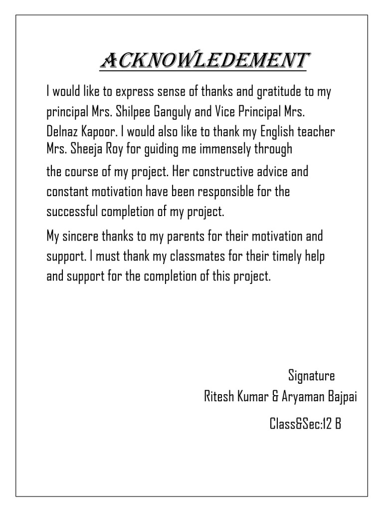Acknowledgments for English Portfolio | PDF