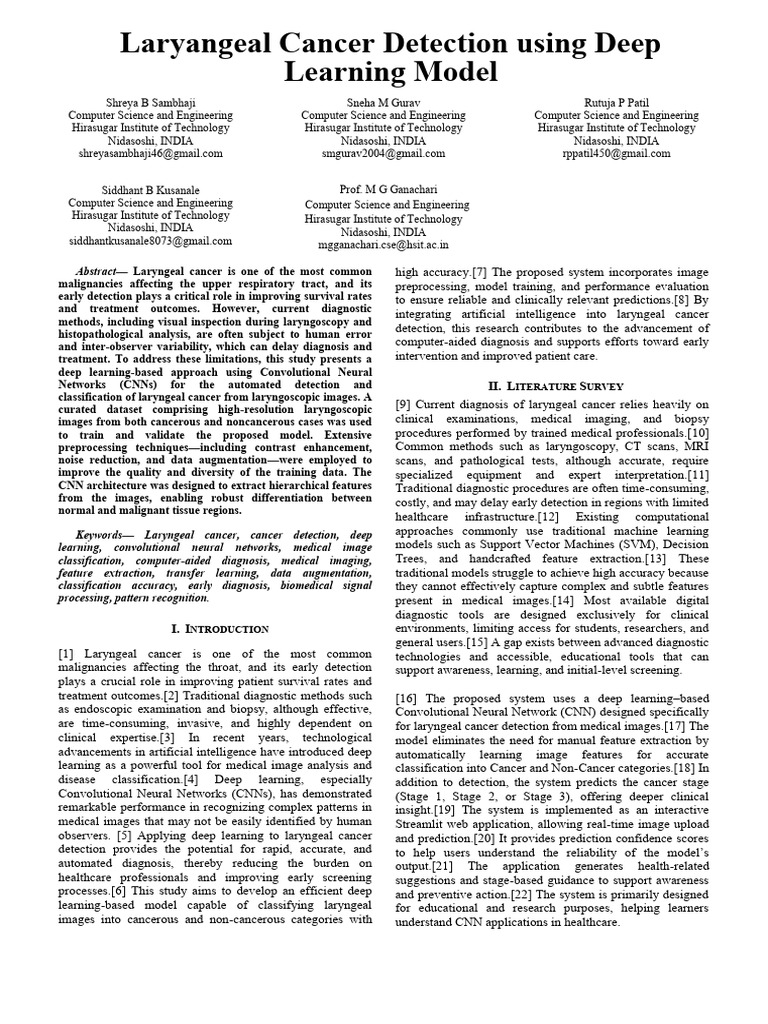 Deep Learning for Laryngeal Cancer Detection | PDF | Deep Learning ...
