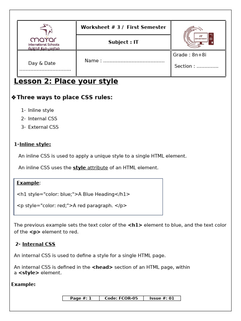 3163 - Grade 8 Sheet3 (With Answer) | PDF | Html | Html Element