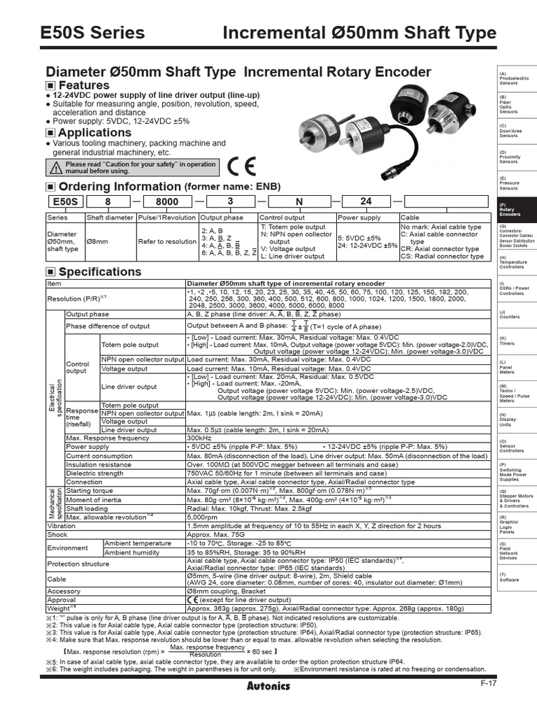 Incremental Rotary Encoder Ø50mm Specs | PDF | Electrical Connector ...