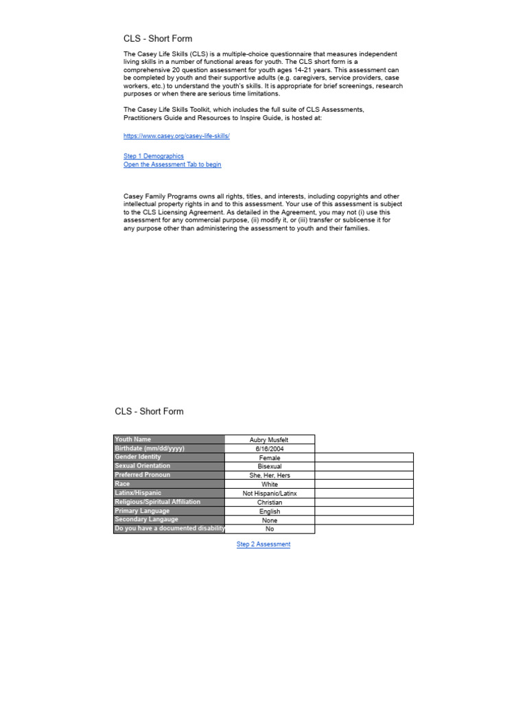 CLS Short Assessment | PDF