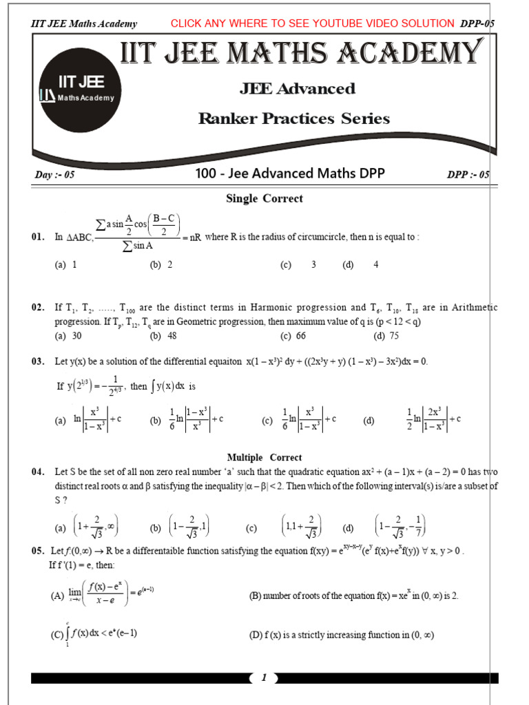Jee Advanced Maths DPP 05 | PDF | Numbers | Integral
