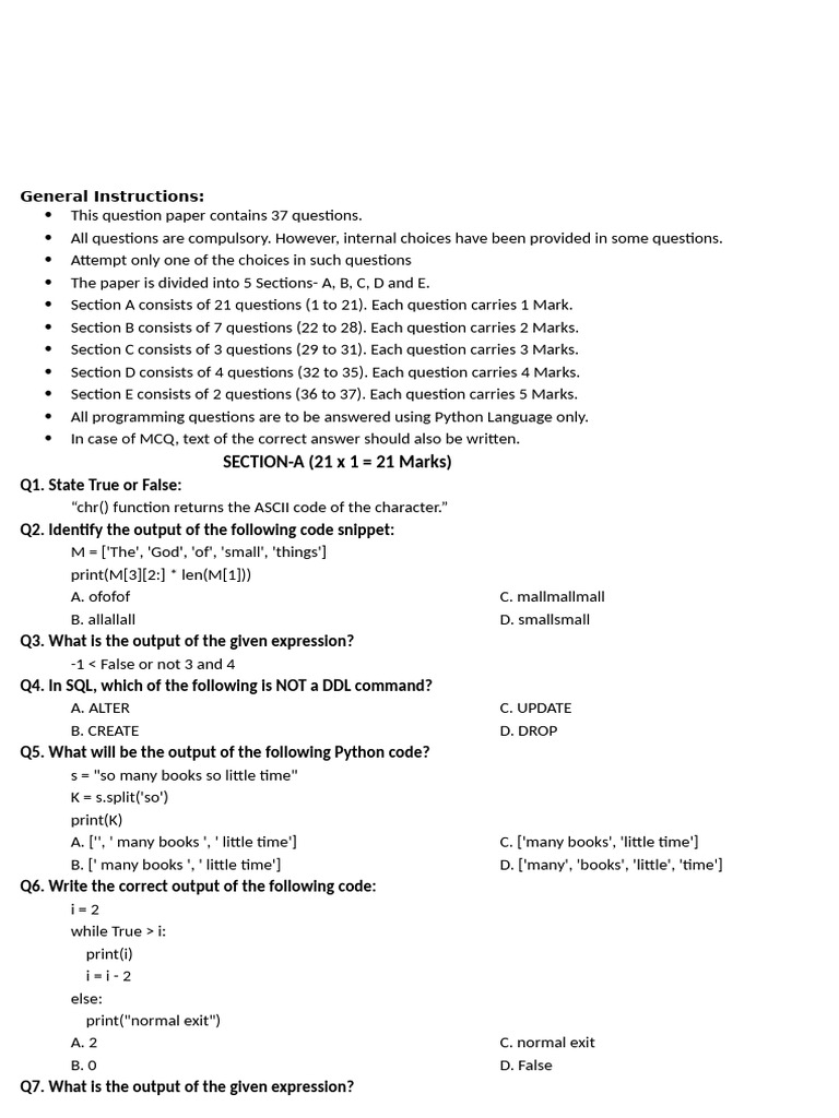 Python and SQL Exam Question Paper | PDF | Computer Network | Computing