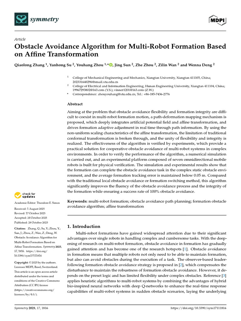 Multi-Robot Obstacle Avoidance Algorithm | PDF