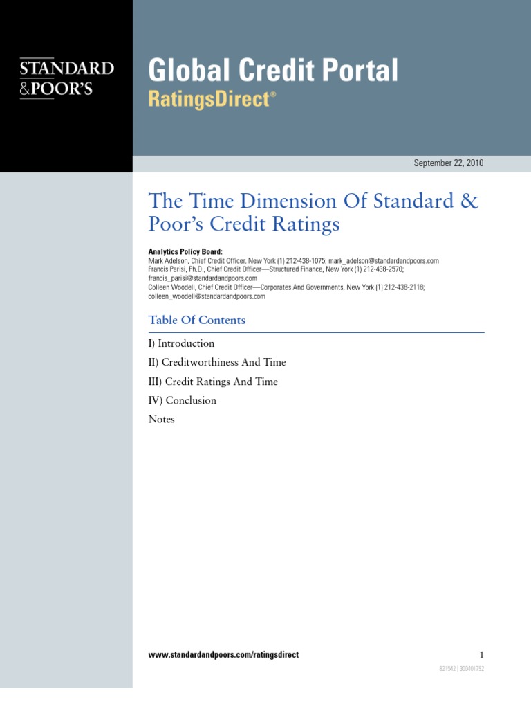 The Time Dimension of Standard Poors Credit Ratings Credit Rating