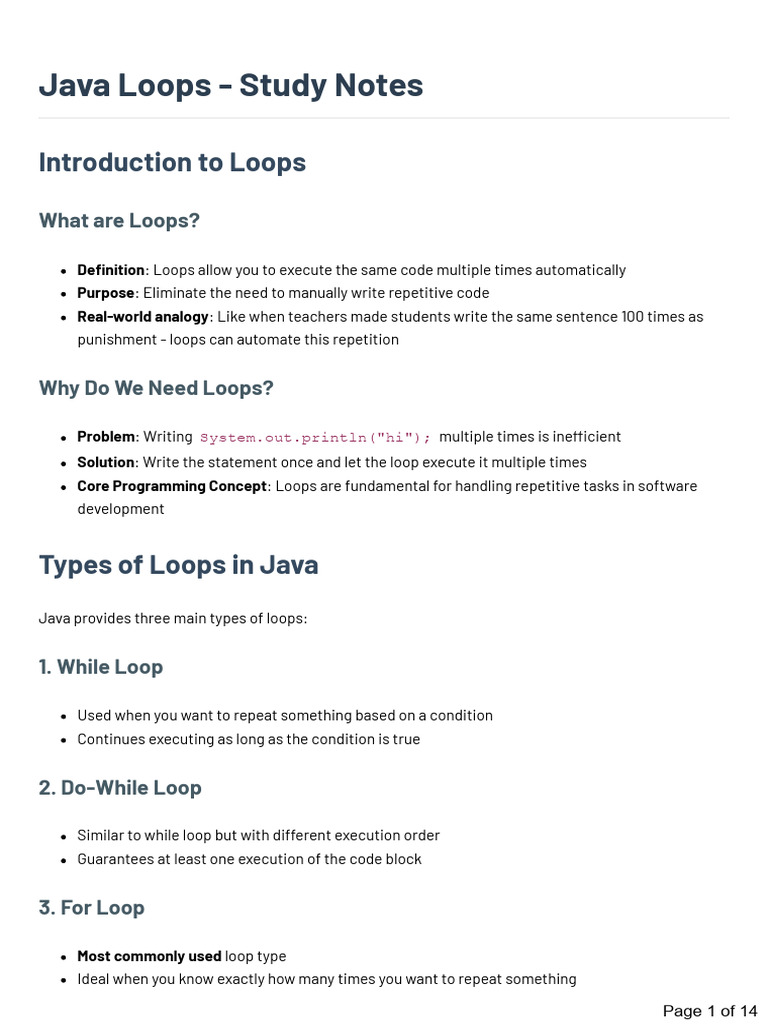 Java Loops: Types and Usage Guide | PDF | Control Flow | Computing