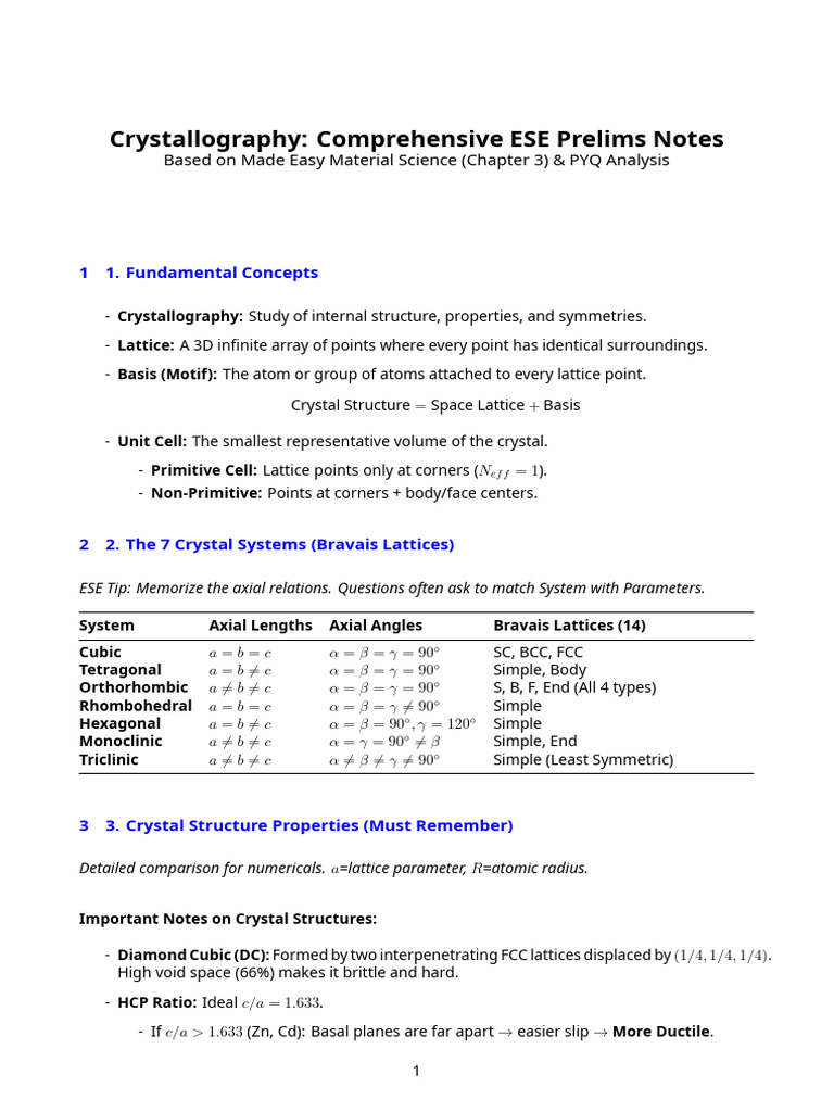 Crystallography ESE Prelims Study Guide | PDF | Crystal Structure ...
