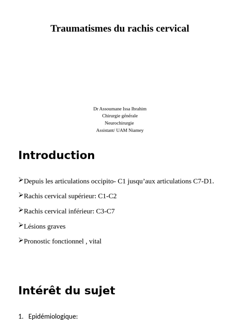 Traumatismes du Rachis Cervical : Diagnostic et Traitement | PDF ...