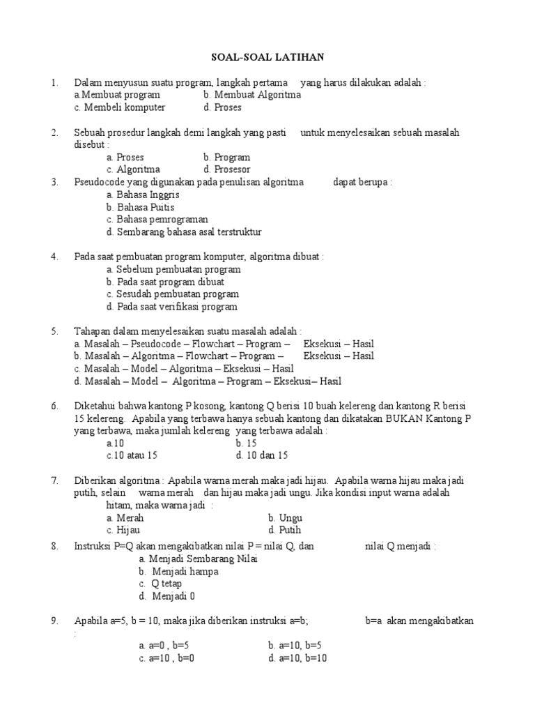 23++ Contoh Soal Uts Logika Algoritma Bsi Kumpulan