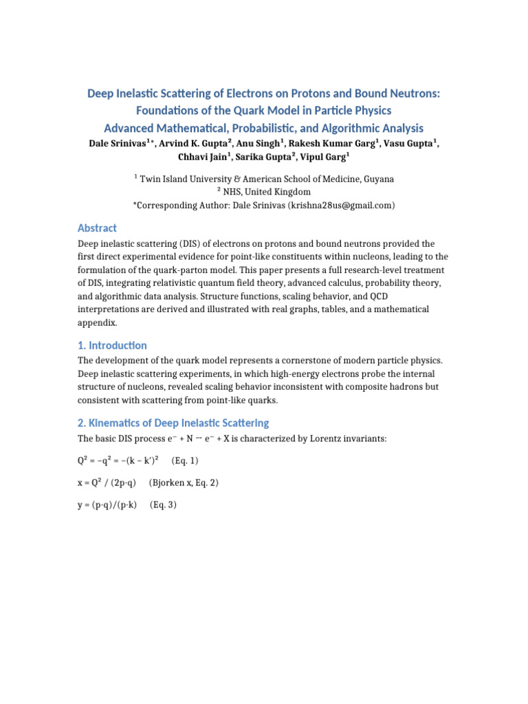 Deep Inelastic Scattering and Quark Model | PDF