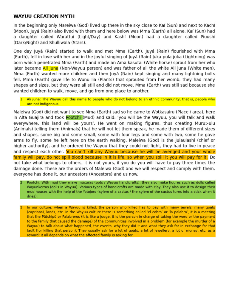 Wayuu Creation Myths and Legends | PDF | Weaving