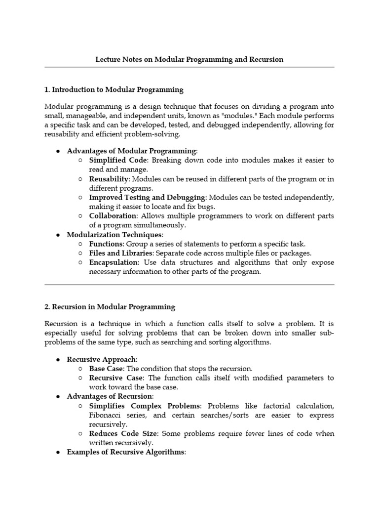Modular Programming and Recursion Guide | PDF | Modular Programming ...
