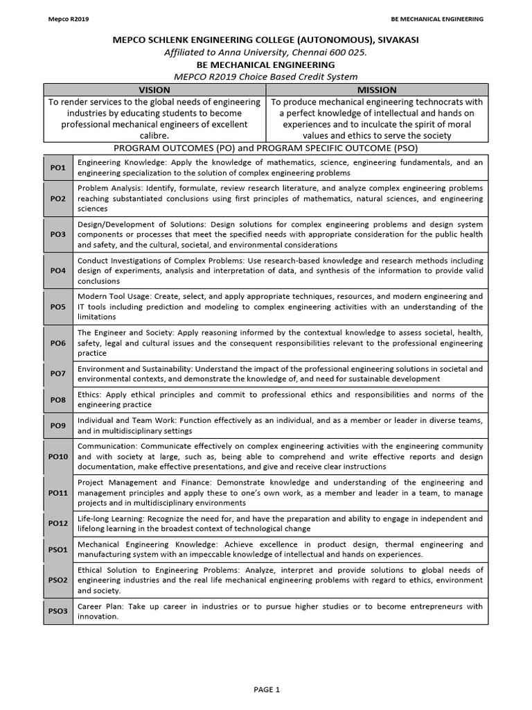 Mepco BE Mechanical Engineering Syllabus | PDF | Engineering ...