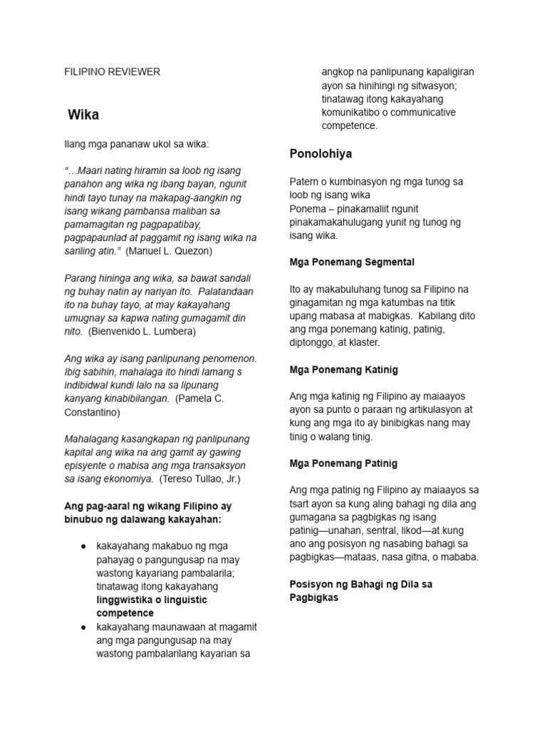 Filipino Reviewer | PDF