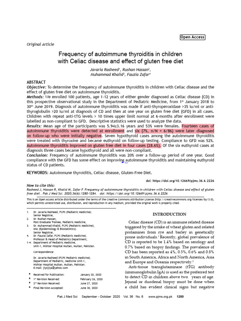 Frequency of Autoimmune Thyroiditis in Children Rasheed | PDF ...