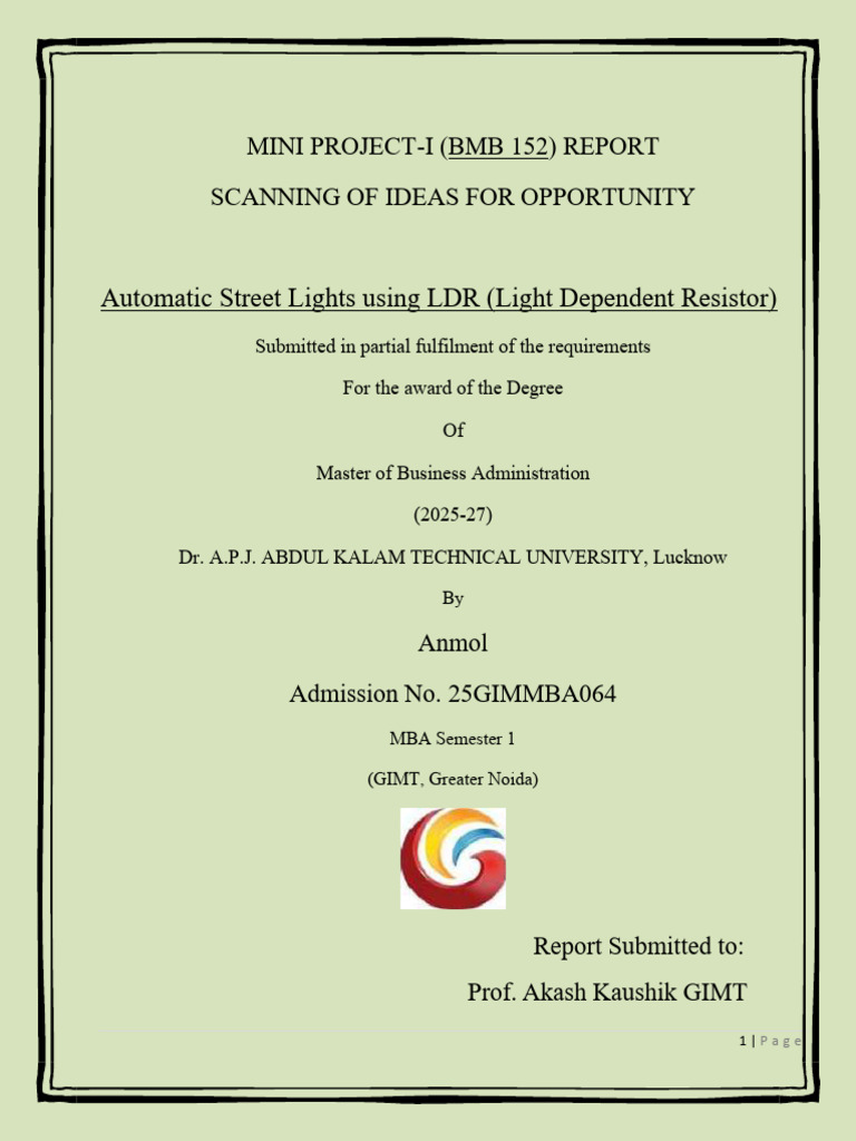 Automatic Street Light Control System | PDF | Manufactured Goods ...