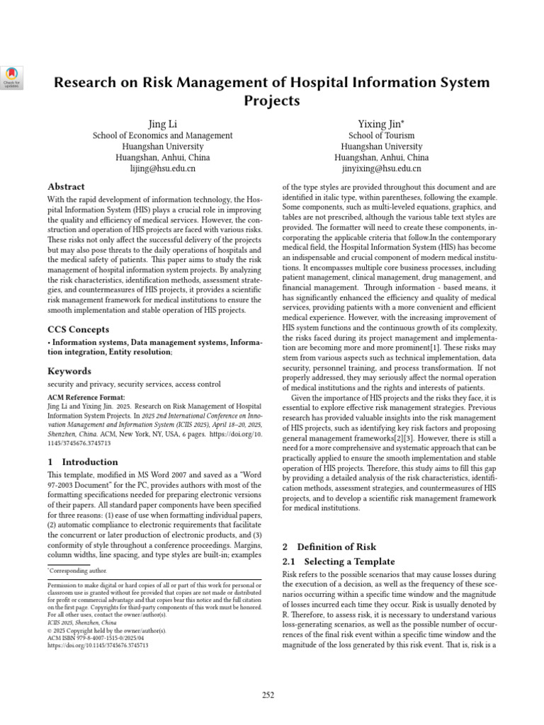 Research On Risk Management of Hospital Information System Projects ...