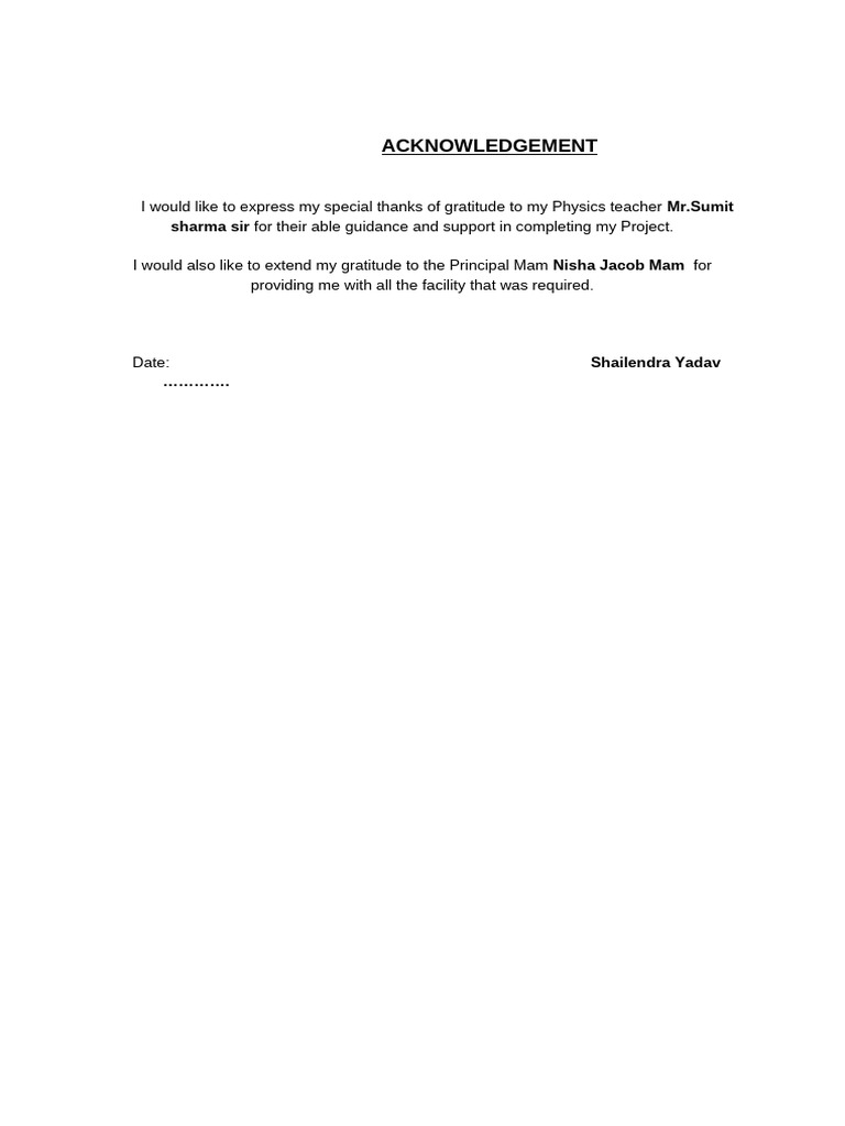 Acknowledgment for Project Support | PDF