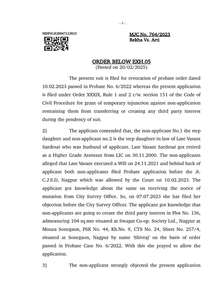 Probate Revocation Injunction Denied | PDF | Injunction | Trials