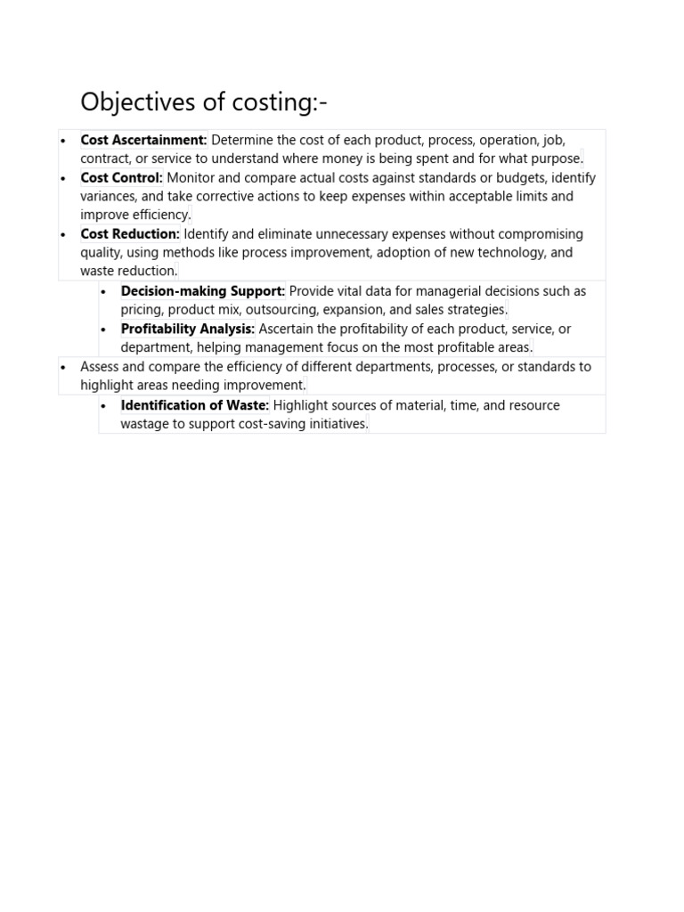 Key Objectives of Costing Explained | PDF
