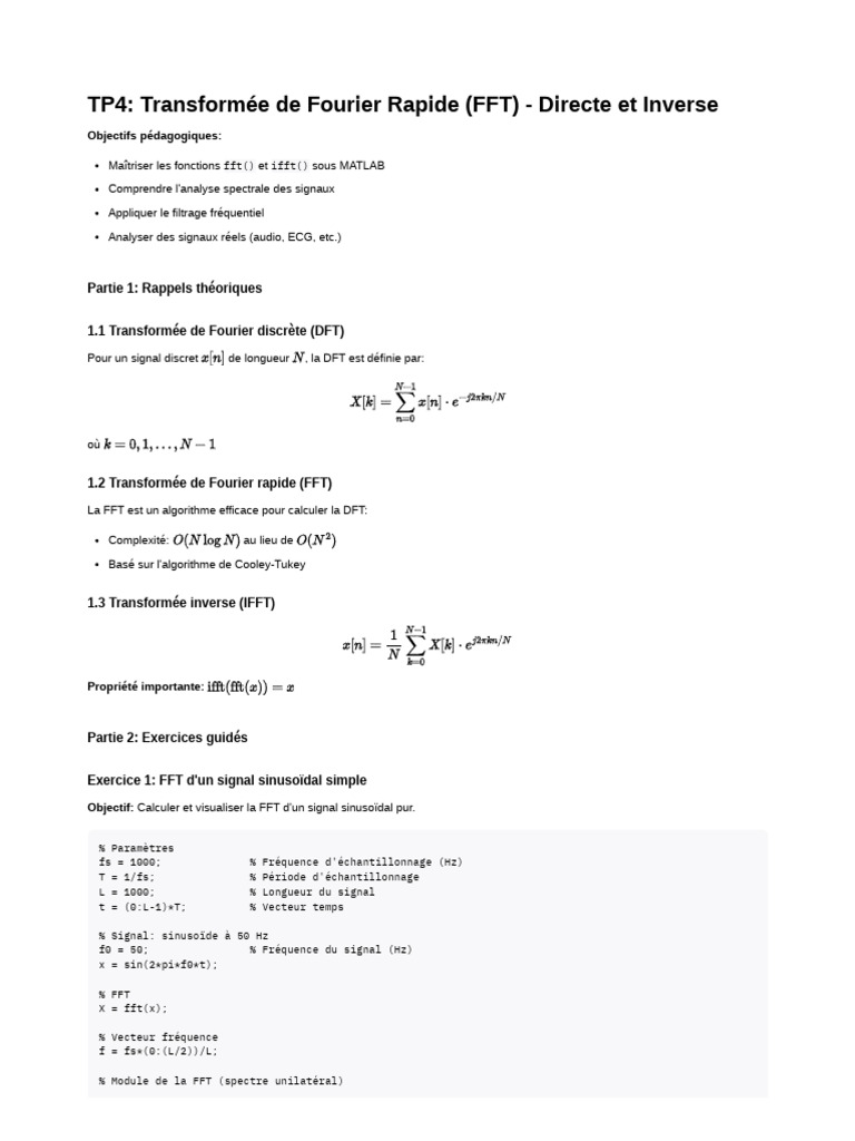 Analyse et Filtrage de Signaux avec FFT | PDF | Transformation de ...