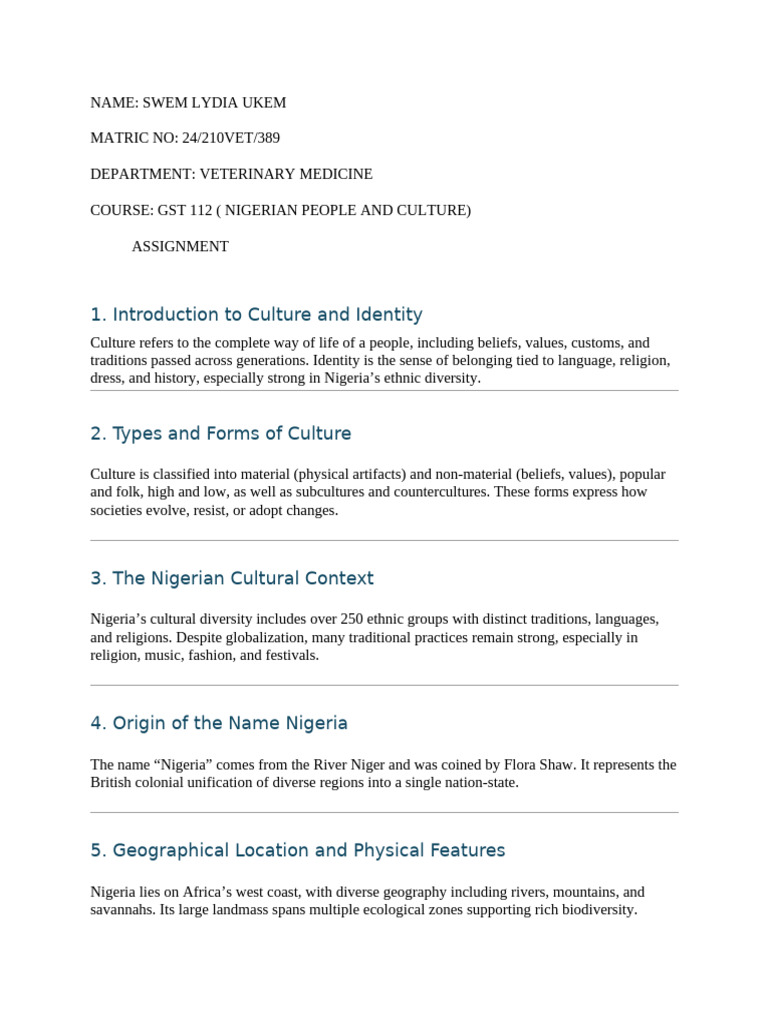 Nigerian Culture and Identity Overview | PDF | Nigeria | Igbo People