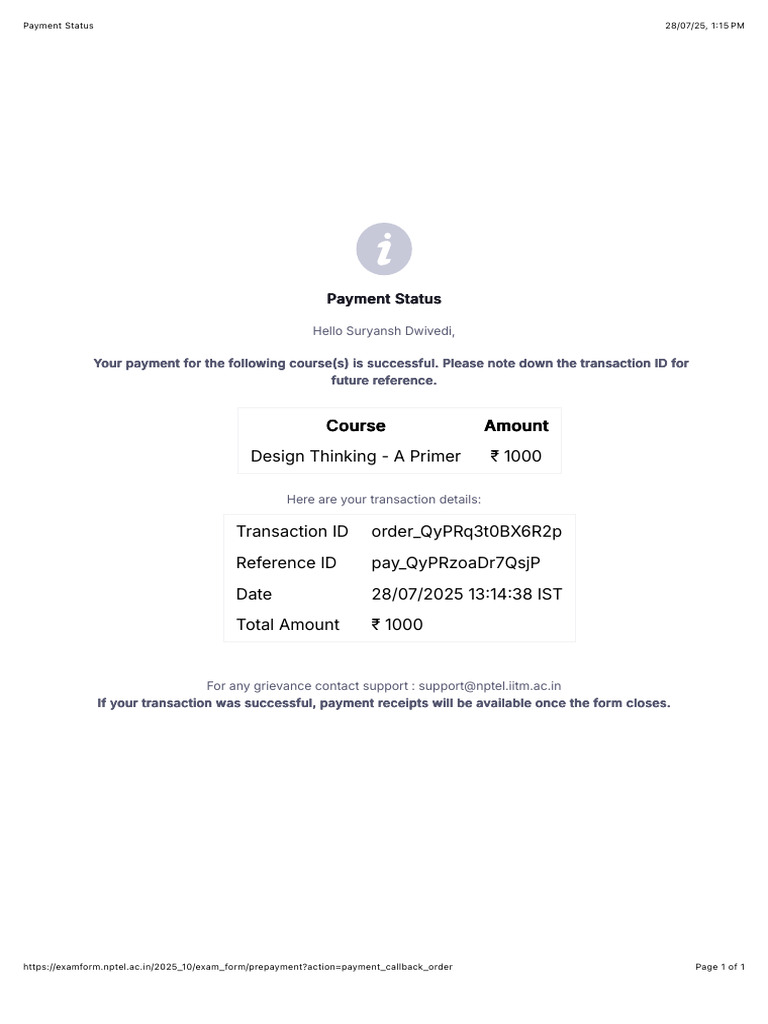 Successful Payment Confirmation | PDF
