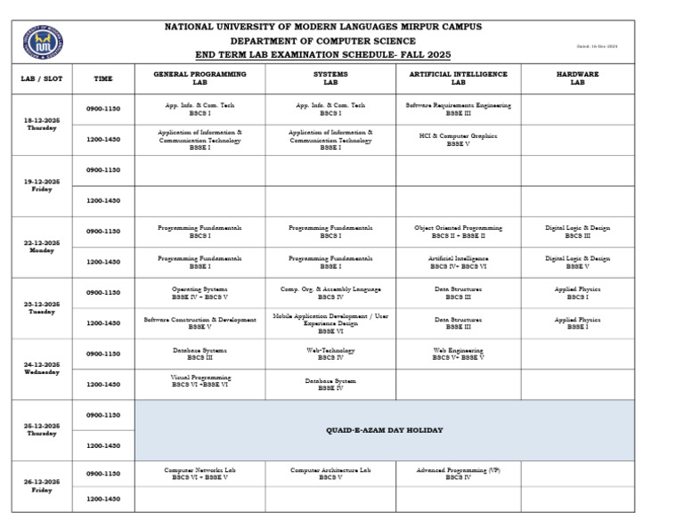 End Term Lab Examination Schedule - Fall 2025 | PDF | Application ...